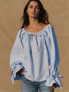 Sleeper Cha Cha Lounge Top Linen Cotton Blue Size Large